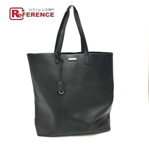 SAINT LAURENT PARIS Logo Plate Bag Shoulder Tote Leather Black